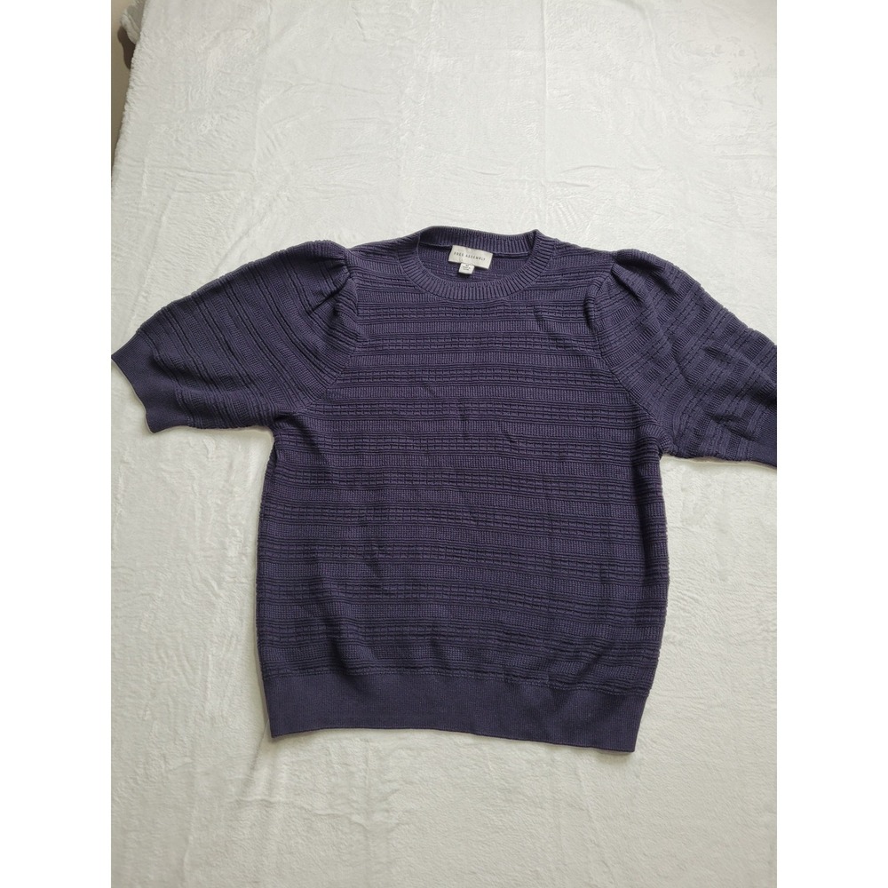Free Assembly Textured Knit Top Women Medium blue Puff Short Sleeve